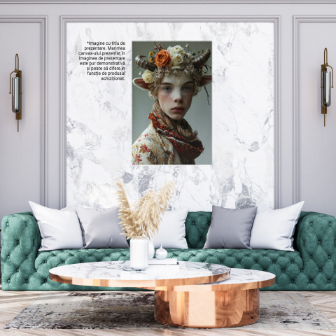 Tablou Canvas Personaj Misterios cu Păr Alb și Coarne | Pictură Digitală, Marime 40x25CM [2]