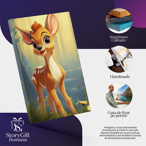 Tablou Canvas - Caprioara Bambi în Desișul Pădurii, Pictură Digitală, Marime 40x25CM [1]