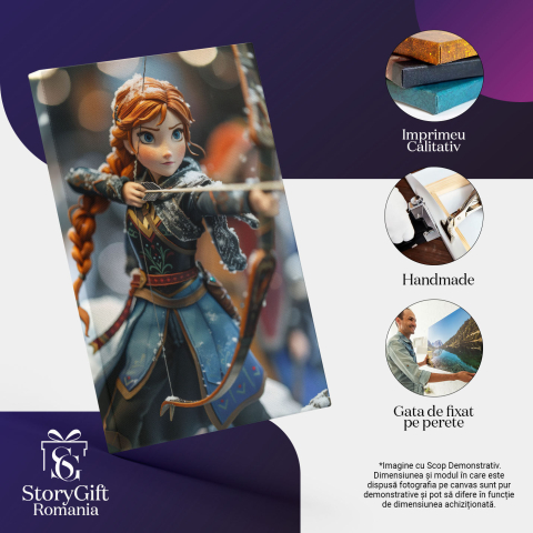 Tablou Canvas:  Personaj Disney care  Practica Tir cu Arcul cu Privirea Nervoasa si Concentrata in Zapada Pictura Digitala 40x25CM [2]