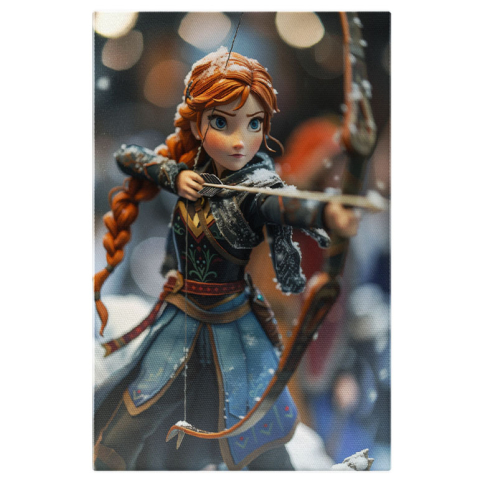 Personaje Desene Animate - Tablou Canvas:  Personaj Disney care  Practica Tir cu Arcul cu Privirea Nervoasa si Concentrata in Zapada Pictura Digitala 40x25CM