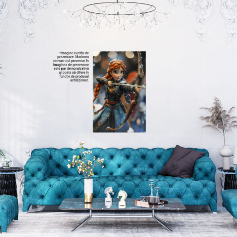 Tablou Canvas:  Personaj Disney care  Practica Tir cu Arcul cu Privirea Nervoasa si Concentrata in Zapada Pictura Digitala 40x25CM [1]