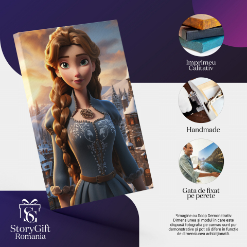 Tablou Canvas - Prințesa cu Părul Împletit și Ochii Verzi - Pictură Digitală, Marime 40x25CM [1]