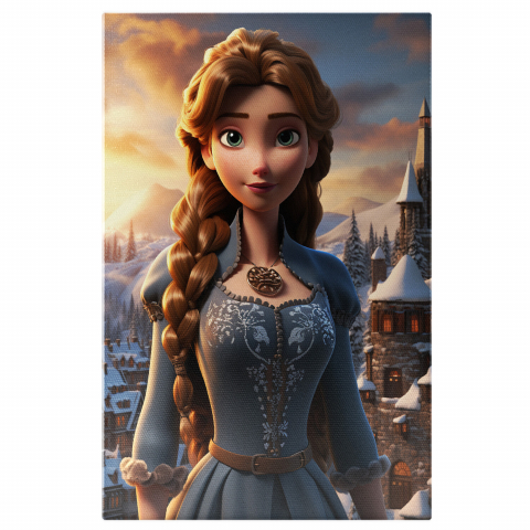 Personaje Desene Animate - Tablou Canvas - Prințesa cu Părul Împletit și Ochii Verzi - Pictură Digitală, Marime 40x25CM