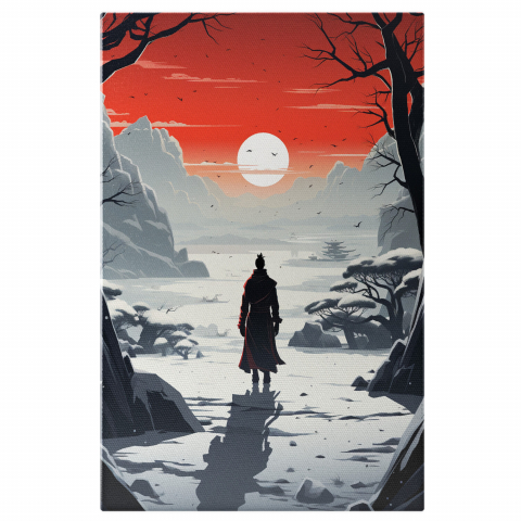 Peisaj - Personaj Japonez Sub Lună Plină - Pictură Digitală cu Animații, Marime 40x25CM