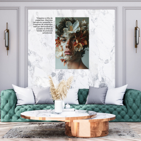 Tablou Canvas Personaj Masculin cu Pistrui și Flori Albe, Marime 40x25CM [2]