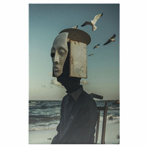 Personaj Misterios cu Mască lângă Valurile Mării - Tablou Canvas, Marime 40x25CM