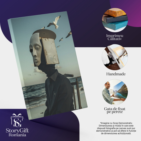 Personaj Misterios cu Mască lângă Valurile Mării - Tablou Canvas, Marime 40x25CM [1]