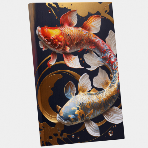 Marimea 40x25CM - Tablou Canvas Pestisorul Auriu, Koi Fish, Apa, Arta si Pictura Digitala, Concept Generat cu Inteligenta Artificiala, AI, IA, 25x40 cm, Multicolor