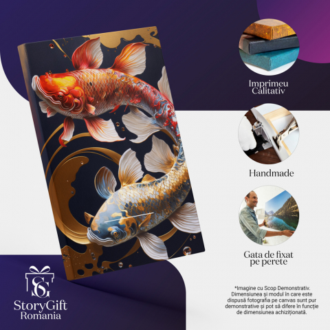 Tablou Canvas Pestisorul Auriu, Koi Fish, Apa, Arta si Pictura Digitala, Concept Generat cu Inteligenta Artificiala, AI, IA, 25x40 cm, Multicolor [2]