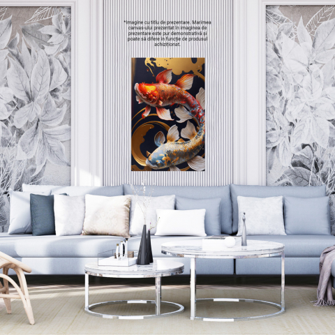 Tablou Canvas Pestisorul Auriu, Koi Fish, Apa, Arta si Pictura Digitala, Concept Generat cu Inteligenta Artificiala, AI, IA, 25x40 cm, Multicolor [3]