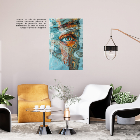 Pictură Abstractă cu Efect Acvatic, Ochi Albastru și Machiaj Portocaliu, Marime 40x25CM [2]