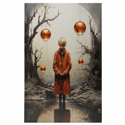 Tablou Canvas Fetiță Blondă cu Globuri Abstracte | Pictură Digitală, Marime 40x25CM