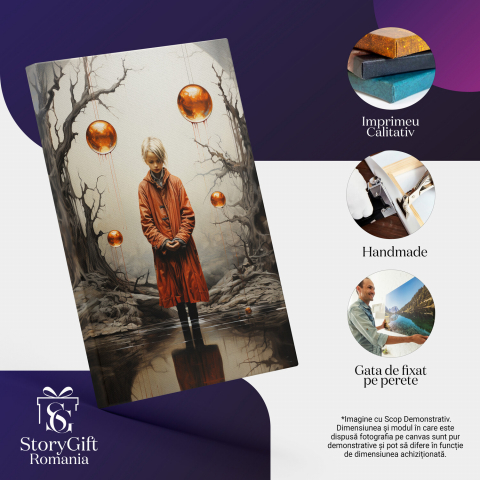 Tablou Canvas Fetiță Blondă cu Globuri Abstracte | Pictură Digitală, Marime 40x25CM [1]