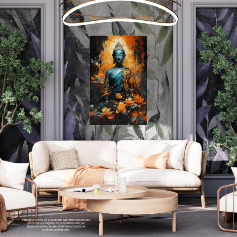 Tablou Canvas Buddha | Pictură Digitală cu Meditație și Flori Abstracte, Marime 40x25CM [3]