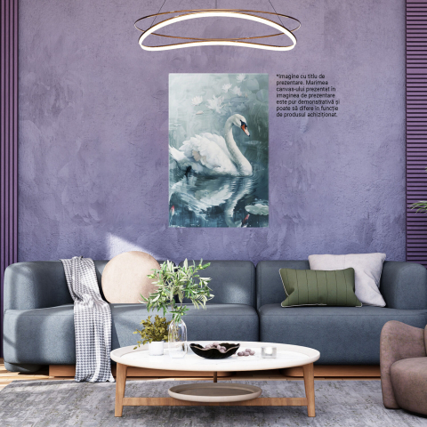 Tablou Canvas - Pictură în Ulei cu Lebădă și Reflexie pe Lac: Nuferi pe Apă, Marime 40x25CM [2]