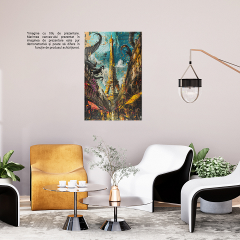 Pictură Turnul Eiffel cu Stropi de Culoare și Tonuri Calde de Lumină, Marime 40x25CM [2]