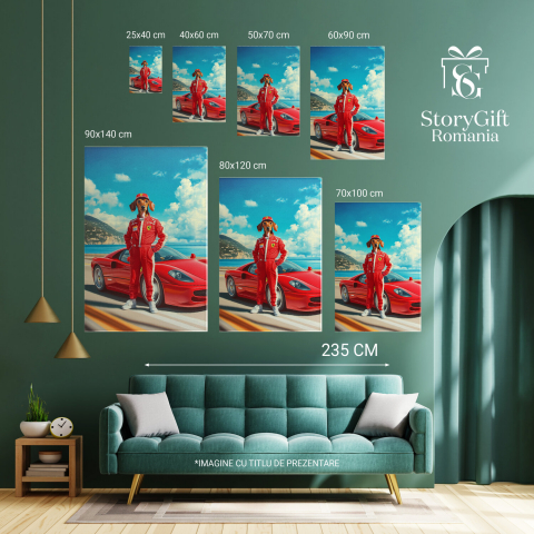  Tablou Canvas Personalizat Pilot De Curse Formula 1 Cu Mașină RoșieMarime 40x25CM [5]