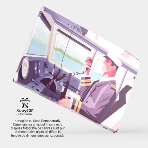 Tablou Canvas Pilotul care Anunta prin Statie o Posibil Aterizare in Apa cccu Basca Alba si Imbracaminte Eleganta 40x25CM [3]