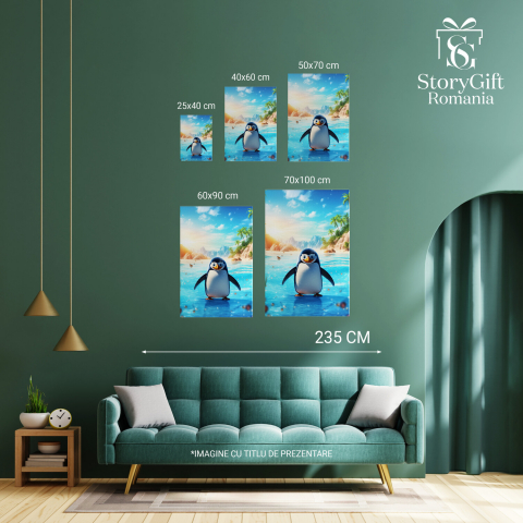 Tablou Canvas - Pinguin Pe Gheață Încălzită de Soare, Marime 40x25CM [2]