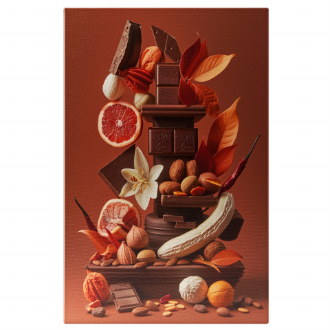 Piramidă din Fructe, Ciocolată și Ardei Iuți - Tablou Canvas Culinar, Marime 40x25CM