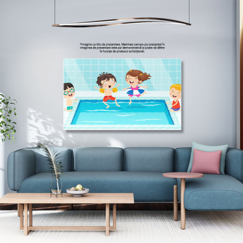 Tablou Canvas Piscina Copiilor Entuziasmati care se Joaca Apa, 40x25cm [2]