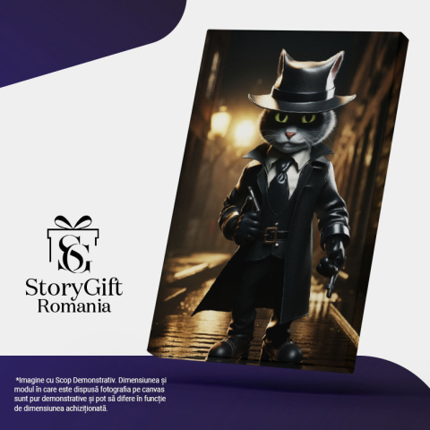 Tablou Canvas:  Pisic Agent Pisoi Misterios pe Strada Intunecata - Fotografie Creativa Pictura Digitala 40x25CM [4]