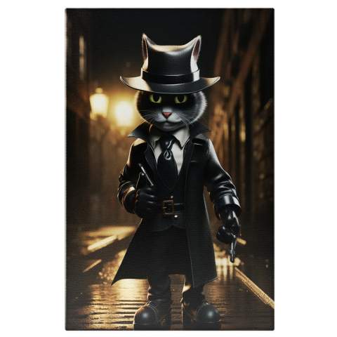 Tablou Canvas - Pisica Agent: Pisoi Misterios pe Strada Întunecată, Marime 40x25CM