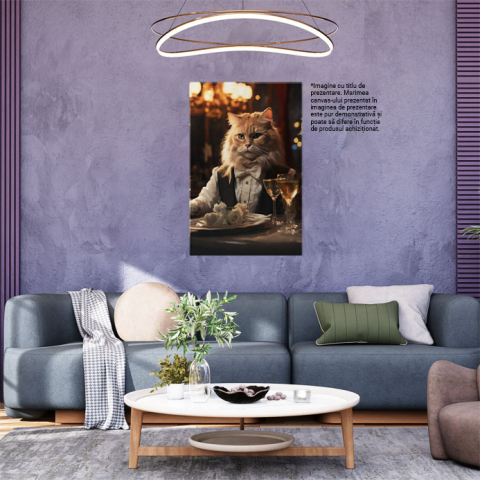 Tablou Canvas:  Pisică Bengaleză Animată la Masă și Costum- Eleganță Pictura Digitala 40x25CM [1]