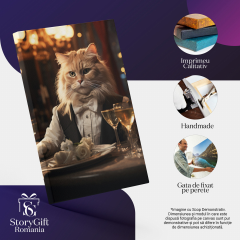 Pisica Bengaleză Animată în Costum la Masă - Pictură Digitală Elegantă, Marime 40x25CM [1]