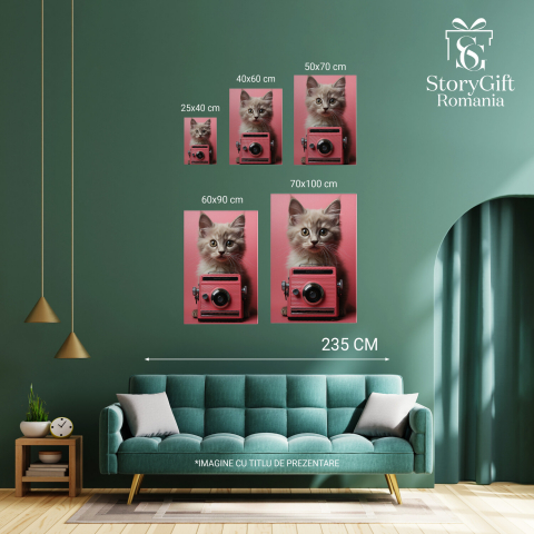 Tablou Canvas Pisica cu Casetofon - Pictură Digitală Amuzantă, Marime 40x25CM [2]