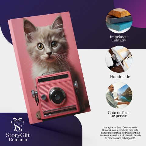 Tablou Canvas Pisica cu Casetofon - Pictură Digitală Amuzantă, Marime 40x25CM [1]