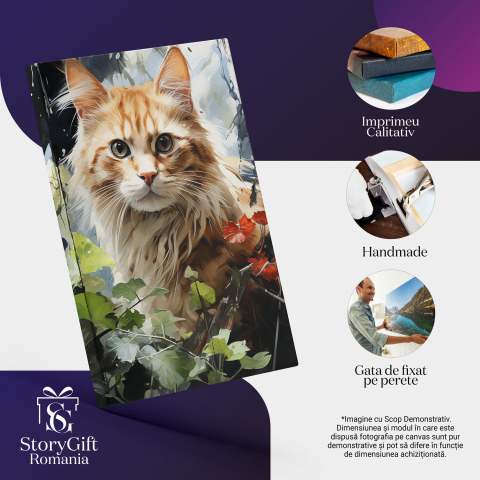 Tablou Canvas Pisica cu Părul Scurt în Pădure - Pictură Digitală, Marime 40x25CM [1]