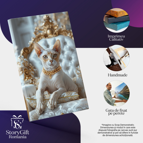 Pisica Sfinx Regină - Bijuterii și Accesorii pentru Suveranitate Felină în Pictură Digitală, Marime 40x25CM [1]