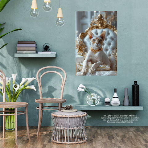 Pisica Sfinx Regină - Bijuterii și Accesorii pentru Suveranitate Felină în Pictură Digitală, Marime 40x25CM [2]