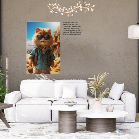Pisicuța cu Blană Mare și Ochelari de Soare Negri în Jachetă Albastră cu Genți pe Umăr - Pictură Digitală, Marime 40x25CM [3]