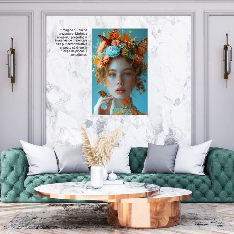 Tablou Canvas Tânără cu Pistrui și Fluturi – Pictură Digitală Colorată, Marime 40x25CM [2]