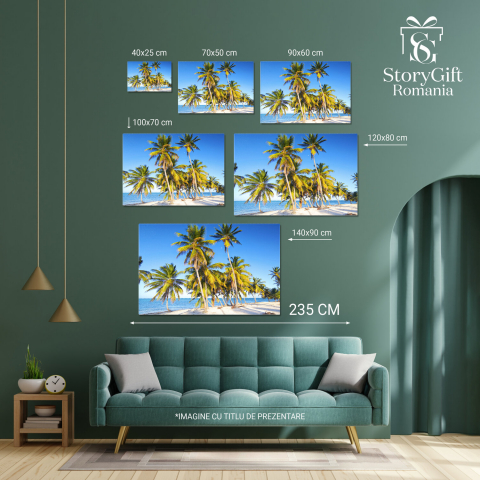 Plaja cu Palmieri și Ocean Cristalin - Atmosferă Tropicală, Marime 40x25CM [3]