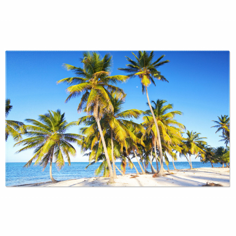 Plajă - Plaja cu Palmieri și Ocean Cristalin - Atmosferă Tropicală, Marime 40x25CM