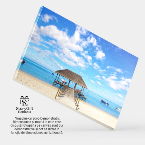 Tablou Canvas Plaja in Mauritius, golf, plaja, barca, calm, peisaj de nori, coasta, linistit, orizont, idilic, ocean Indian, insula, pasarela, Mauritius. 2966 40x25CM [3]