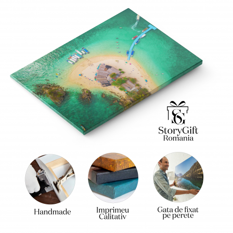 Tablou Canvas Plaja in Thailanda cu Ocean si Stanci, thailanda, phuket, ocean, plaja, fundal, atractie, casa, mal, stanci, turism, vara, sezon, natura, insula. 140x90CM [1]