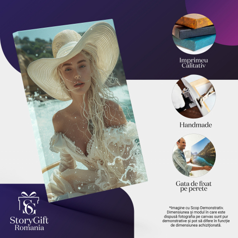 Plimbare pe Mare - Tablou Canvas cu Portret Feminin Elegant, Marime 40x25CM [1]