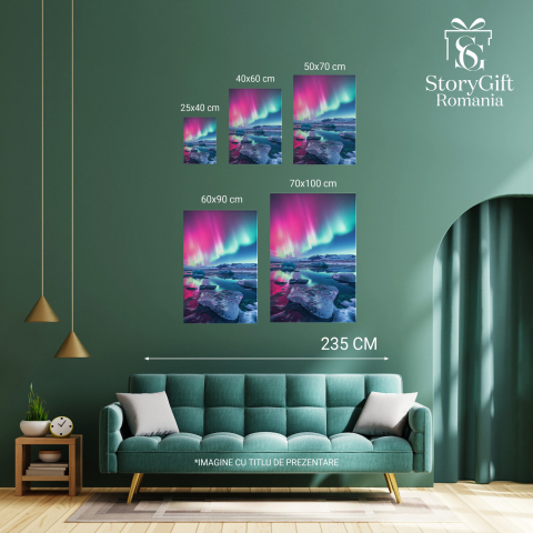 Ploaie de Lumini Boreale - Munti și Gheata ce Luceste ca Oglinda - Pictură Digitală, Marime 40x25CM [2]