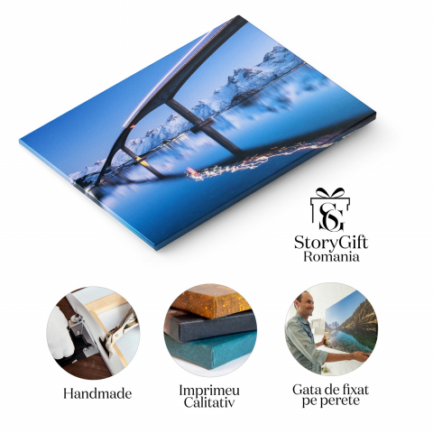 Luminile Nordului în Pădurea de Iarnă: Aurora Boreală și Munți Albaștri, Marime 40x25CM [1]