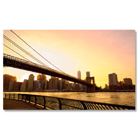 Tablouri Canvas - Tablou Canvas Podul Brooklyn la Apus Silueta Orasului America, atractie, pod, apus, district financiar. 1032 40x25CM