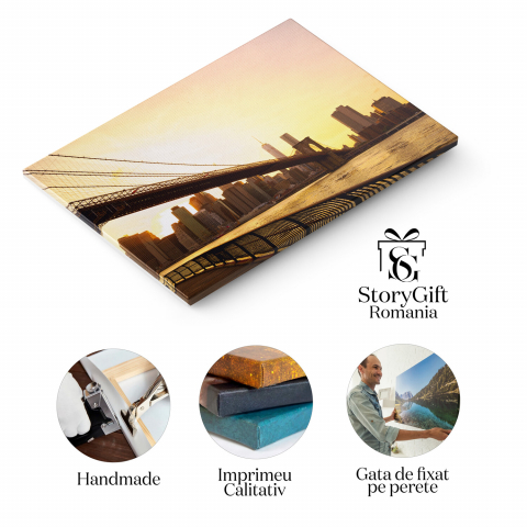 Podul Brooklyn la Apus – Silueta Orașului New York – Tablou Canvas, Marime 40x25CM [1]
