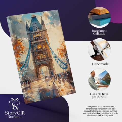 Tower Bridge cu Cerul Înnorat și Păsări Zburând, Marime 40x25CM [1]