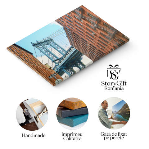 Podul Manhattan la Strada Brooklyn: Arhitectura Iconică a New York-ului, Marime 40x25CM [1]