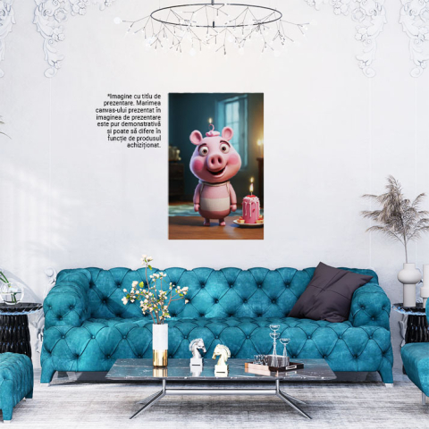 Tablou Canvas:  Porcusorul sarbatorit care se pregateste sa-si sufle lumanarea de pe tort-pentru Iubitorii Peppa Pig Pictura Digitala 40x25CM [1]