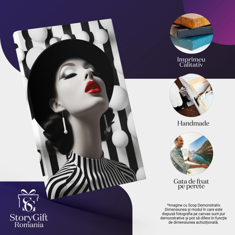 Tablou Canvas - Portret în Stil Iluzii Optice: Frumusețe și Design Vestimentar, Marime 40x25CM [1]