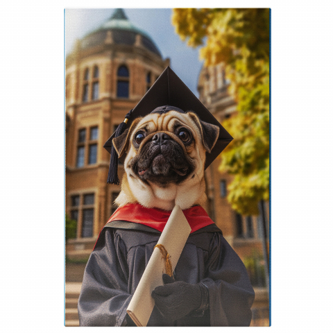 Sărbători -  Tablou Canvas Personalizat Absolvent Cu Robă Și Pălărie Toca În Fața CaseiMarime 40x25CM